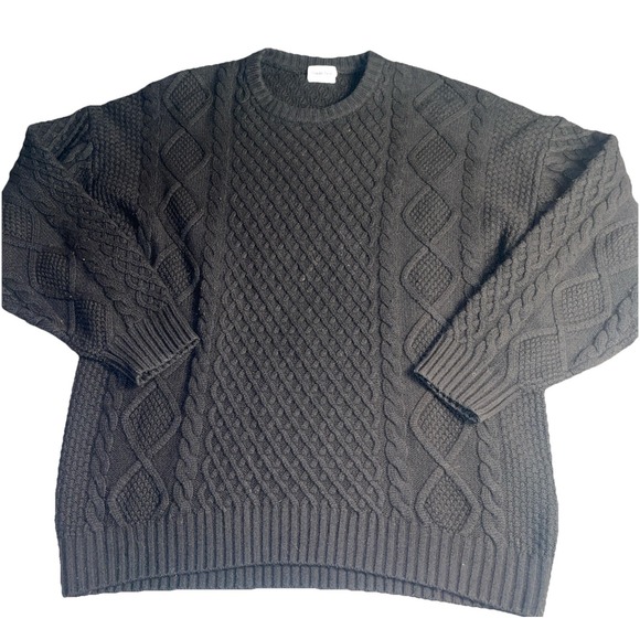 Sunday Best Sweaters - Aritzia "Sunday Best" M Peggy Sweater Black Merino Wool Cable Knit Chunky